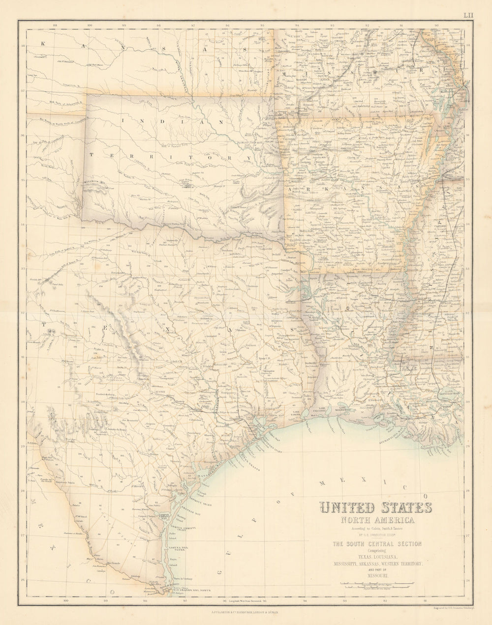 United States South Central. Texas Louisiana Arkansas Indian Territory c1863 map