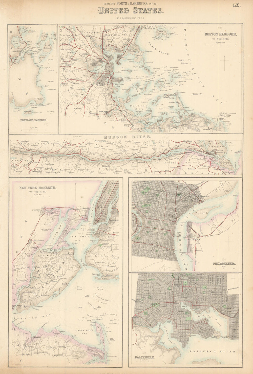 US Northern Ports & Harbours. Boston New York Philadelphia Baltimore c1863 map