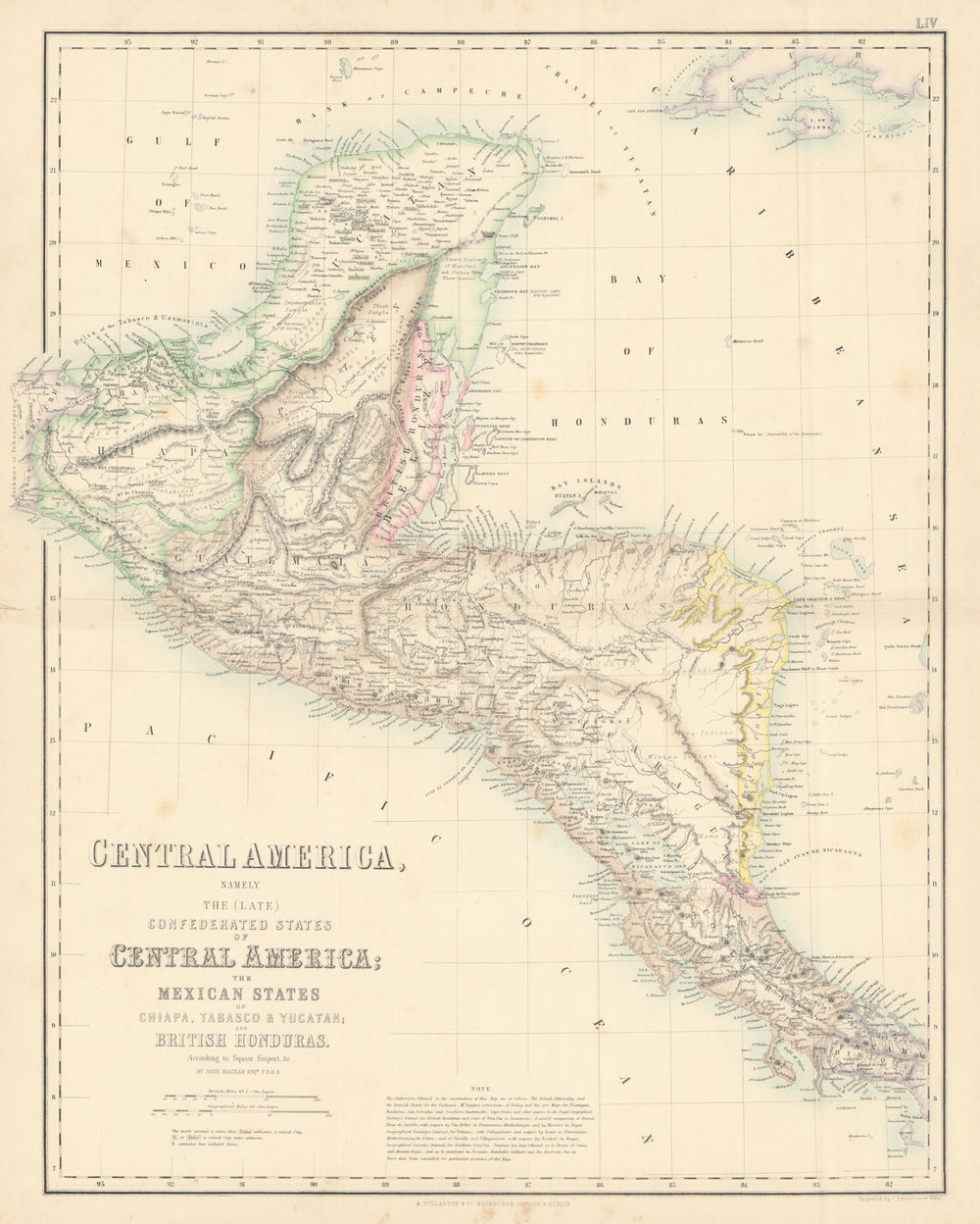 Central America. Chiapa Tabasco Yucatan Honduras Guatemala Costa Rica c1863 map