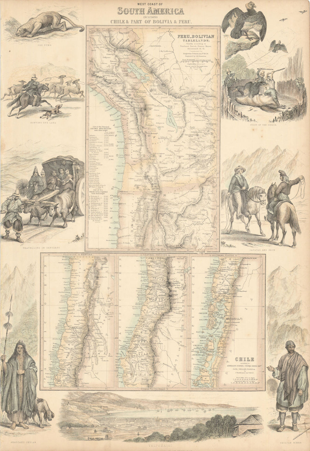 West Coast of South America. Chile, Bolivia & Peru. FULLARTON c1863 old map