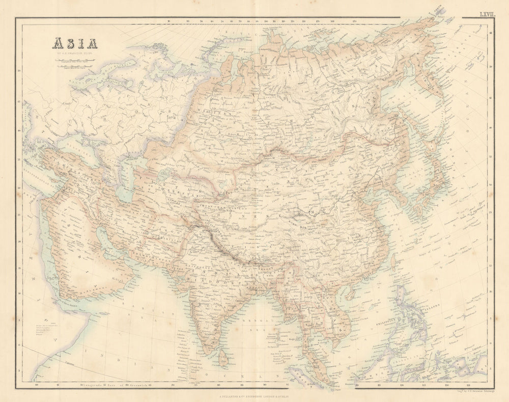 Asia. Great Wall of China. British India Indochina. Dubai. FULLARTON c1863 map