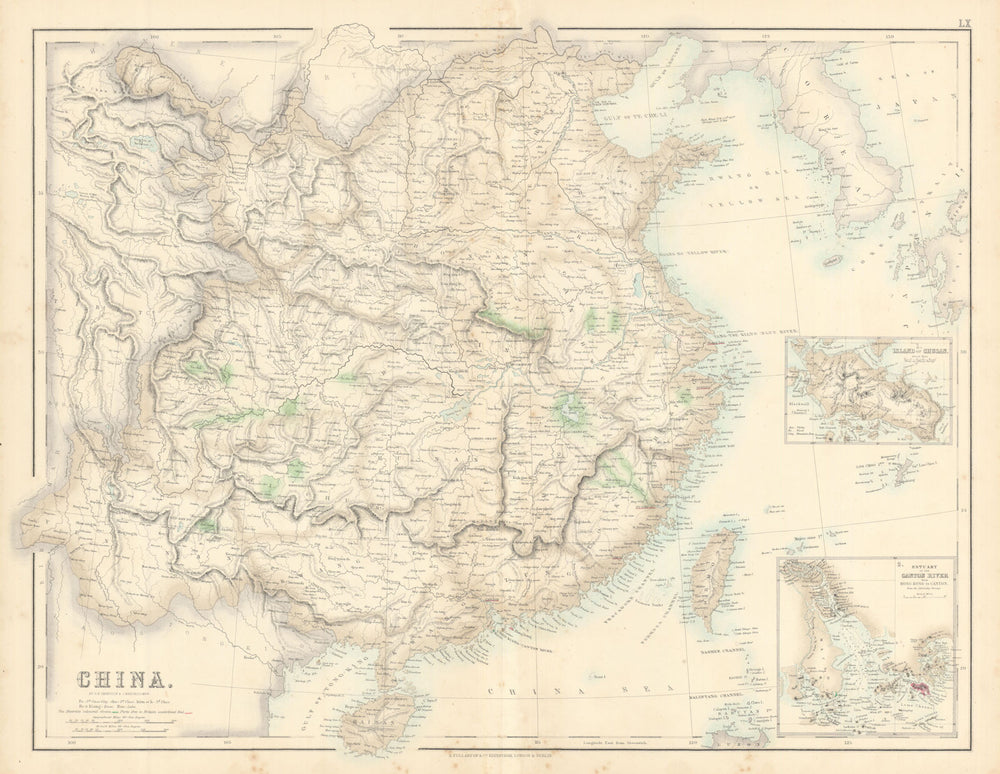 China. Great Wall. Pearl River delta, Hong Kong, Guangzhou. FULLARTON c1863 map