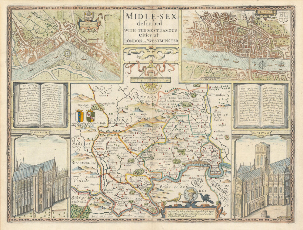 Midle-sex [with] London & Westminster. Speed county map. Bassett & Chiswell 1676