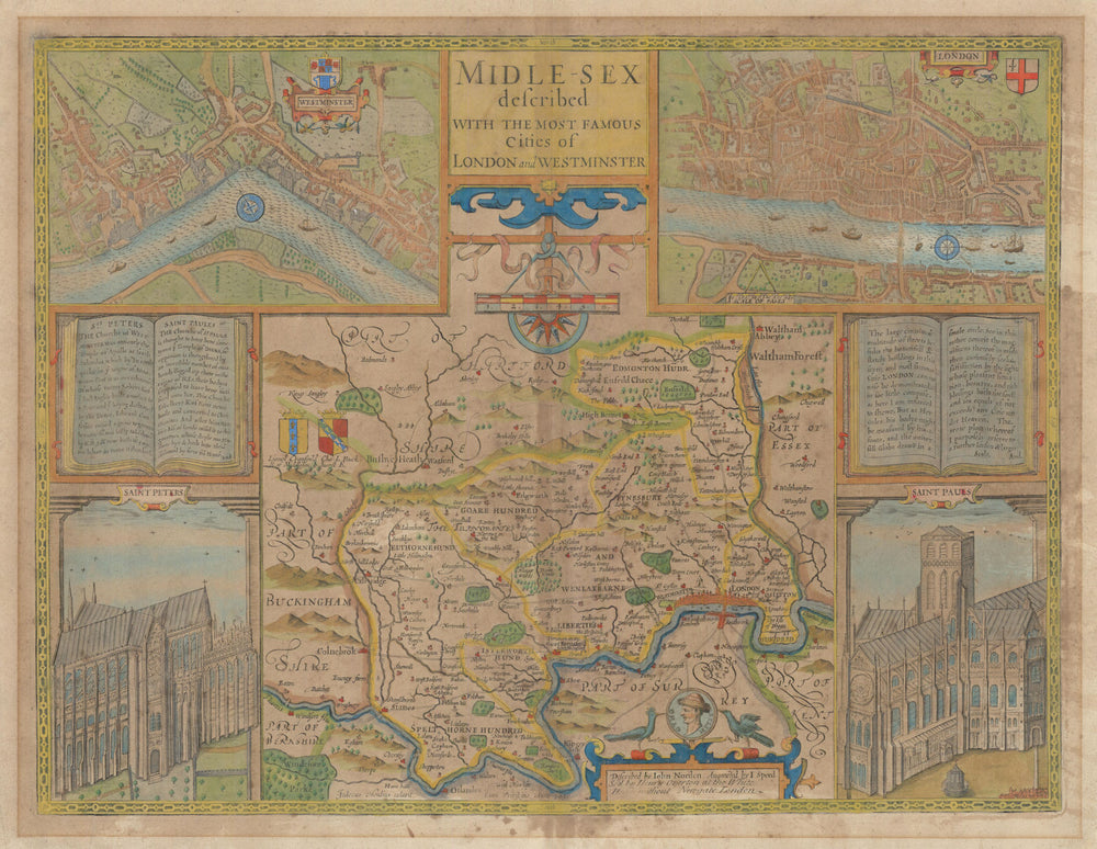 Midle-sex [with] London & Westminster. John Speed county map. Overton 1710