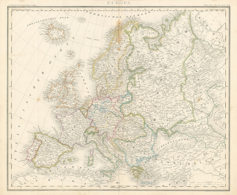 Europa. Europe. Holy Roman Empire & British Ionian Islands. Stein/Heck 1858 map