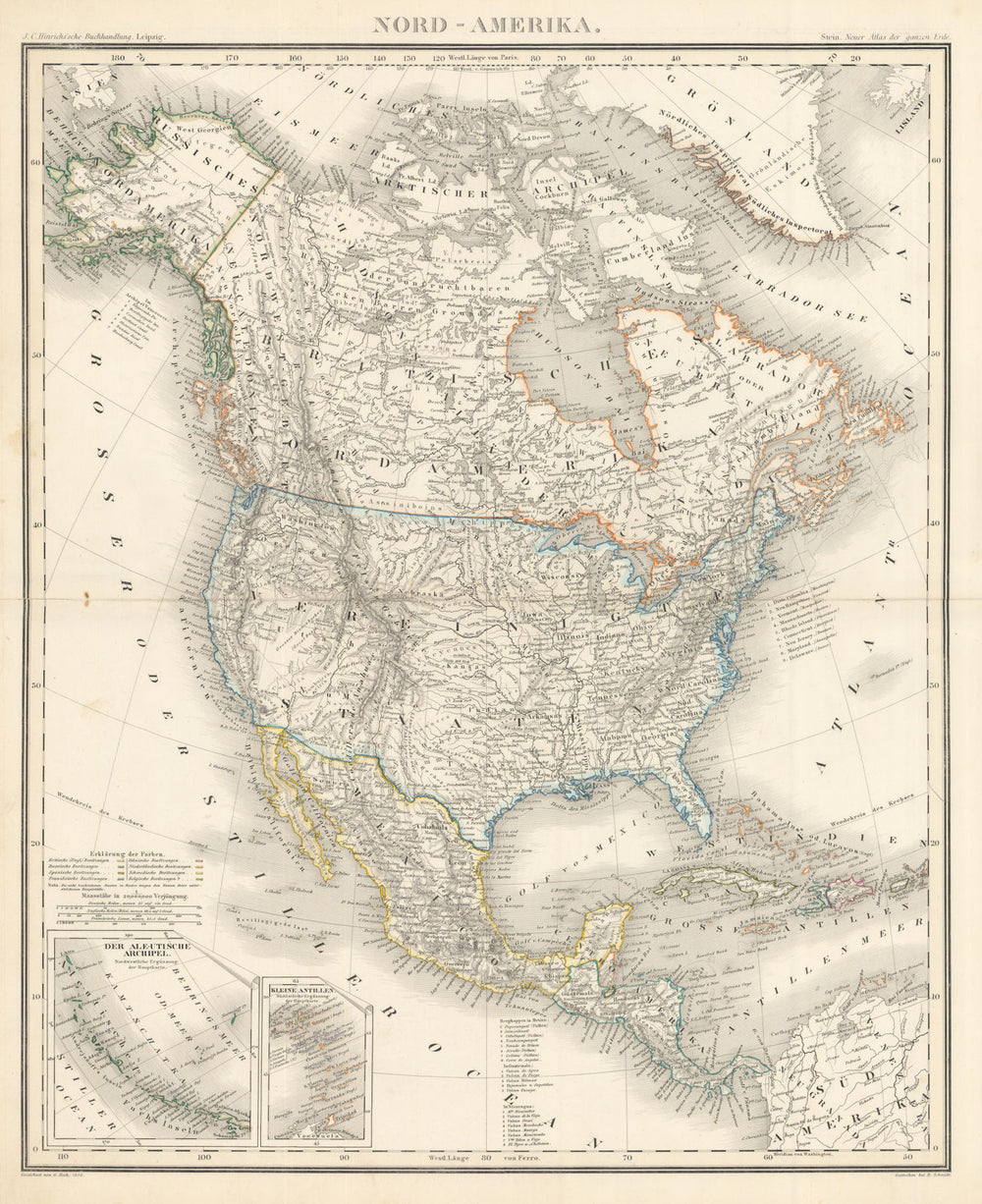 Nord-Amerika. North America. Pre-Alaska Purchase. Stein/Heck 1858 old map