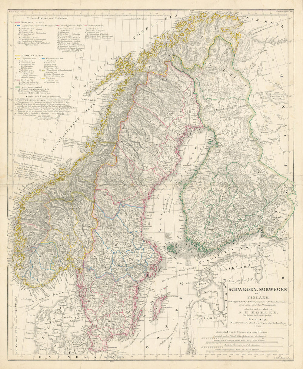 Schweden, Norwegen und Finland. Sweden, Norway & Finland. Stein/Köhler 1858 map