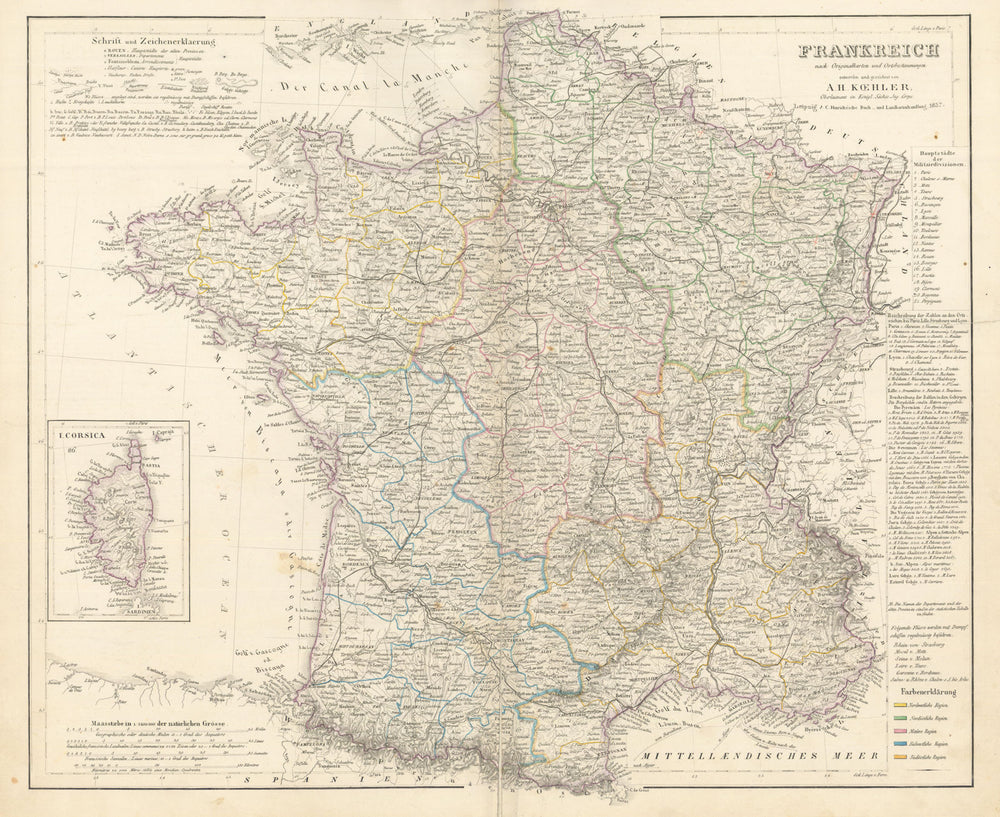 Frankreich. France. Stein/Köhler 1858 old antique vintage map plan chart