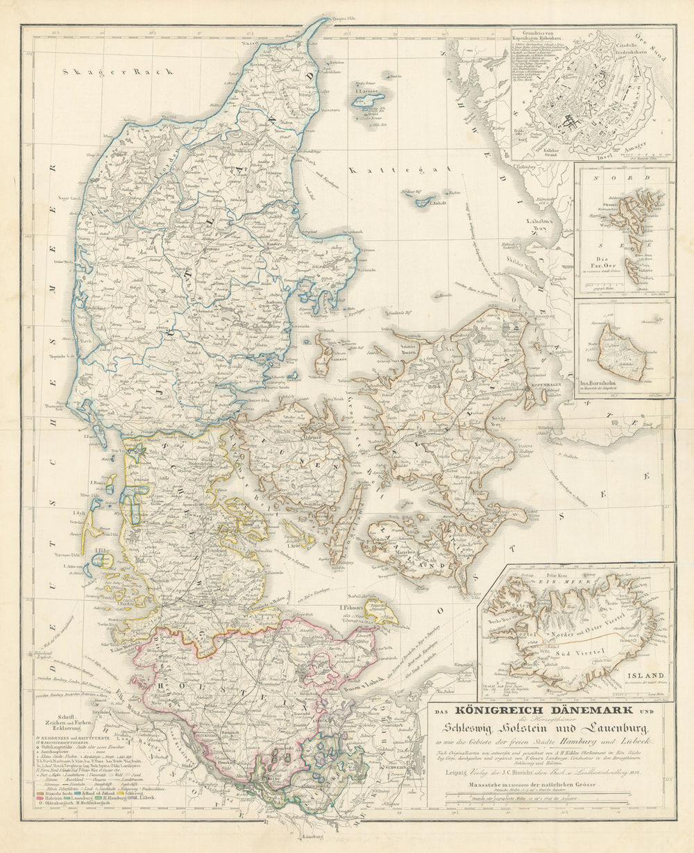 Das Königreich Dänemark… The Kingdom of Denmark. Iceland. Stein/Köhler 1858 map