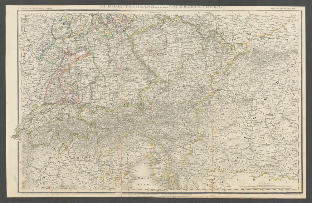 Sud-Deutschland mit dessen Nachbarlandern. Central Europe. Stein/Heck 1858 map