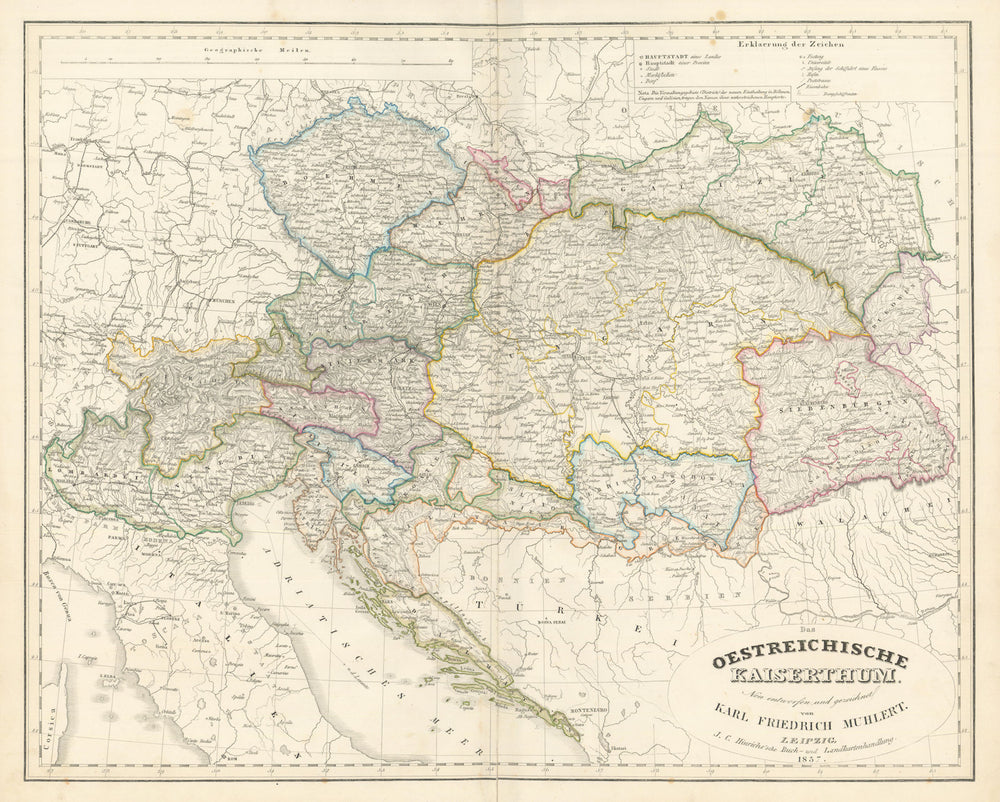 Das Oesterreichische Kaiserthum. The Austrian Empire. Stein/Muhlert 1858 map