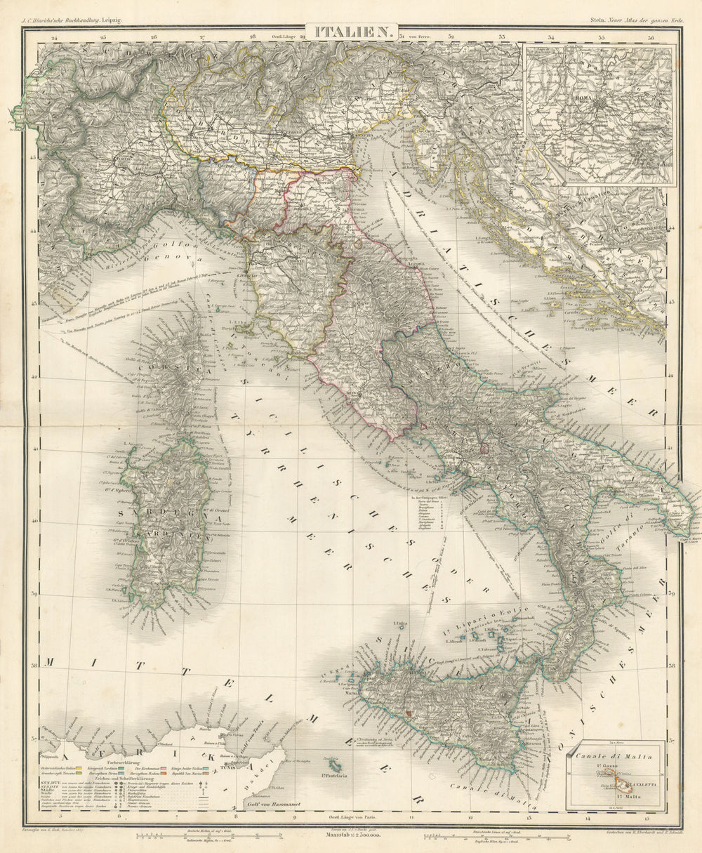 Italien. The Italian states. Stein/Heck 1858 old antique map plan chart