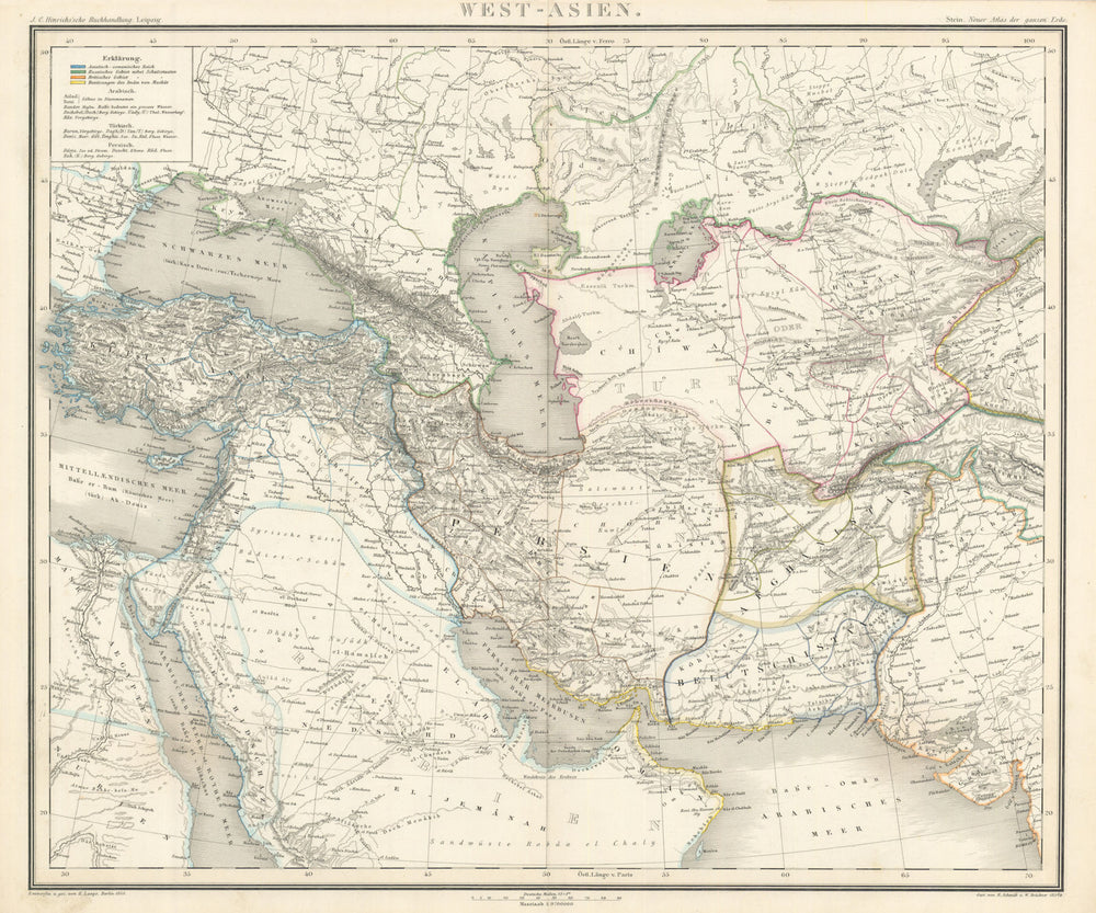 West Asien. Southwest Asia. Abu Thubby/Abu Dhabi. Stein/Lange 1858 old map