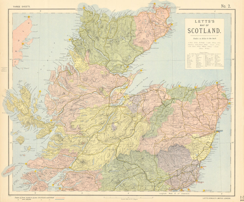 SCOTLAND NORTH. Railways lighthouses lifeboat stations. LETTS 1892 old map