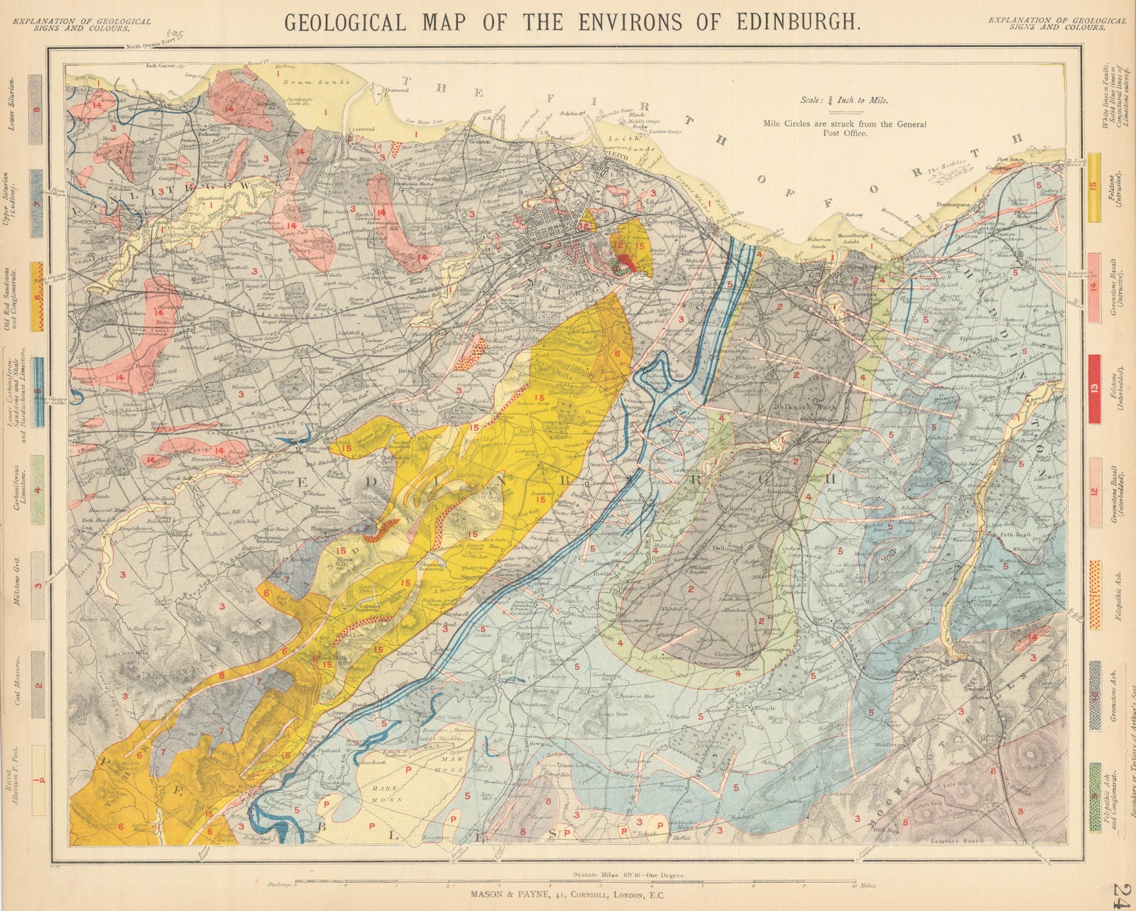 Geological map of the Environs of Edinburgh. Scotland. LETTS 1892 old ...