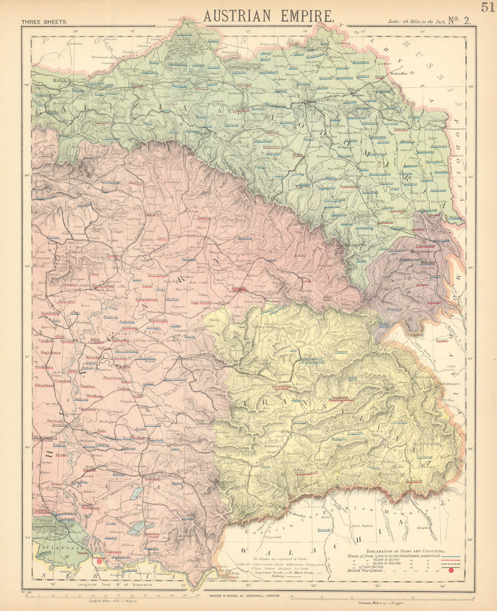 AUSTRIAN EMPIRE.Galizia Eastern Hungary Transylvania Galicia. LETTS 1892 map