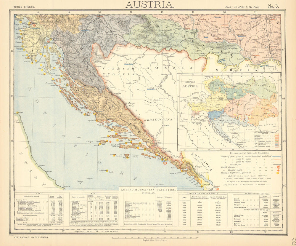 DALMATIAN COAST. Lighthouses. Croatia Istria Dubrovnik Split. LETTS 1892 map