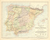SPAIN & PORTUGAL showing red & white white & liqueur regions. LETTS 1892 map