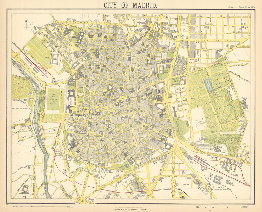 MADRID antique town city map plan. Railways. LETTS 1892 old chart