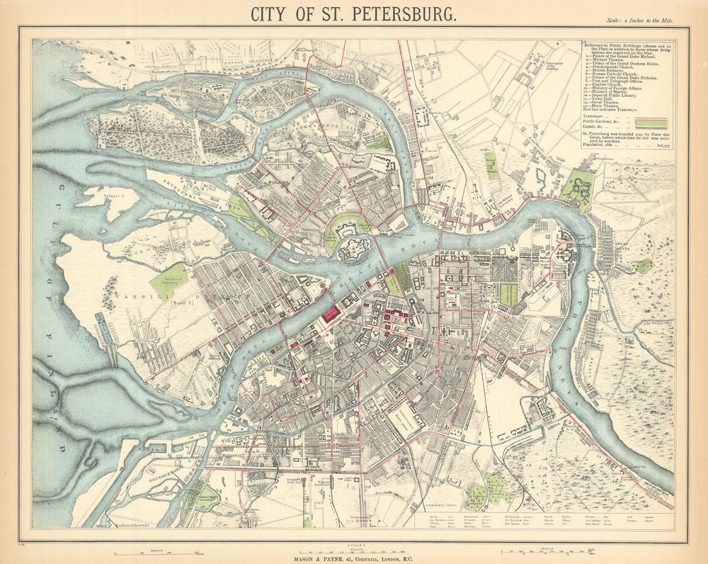 ST PETERSBURG Санкт-Петербург. Antique town city map plan. LETTS 1892 old