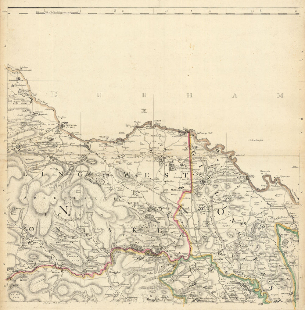 North Yorkshire. Barnard Castle & Richmond environs by Thomas Jefferys 1772 map