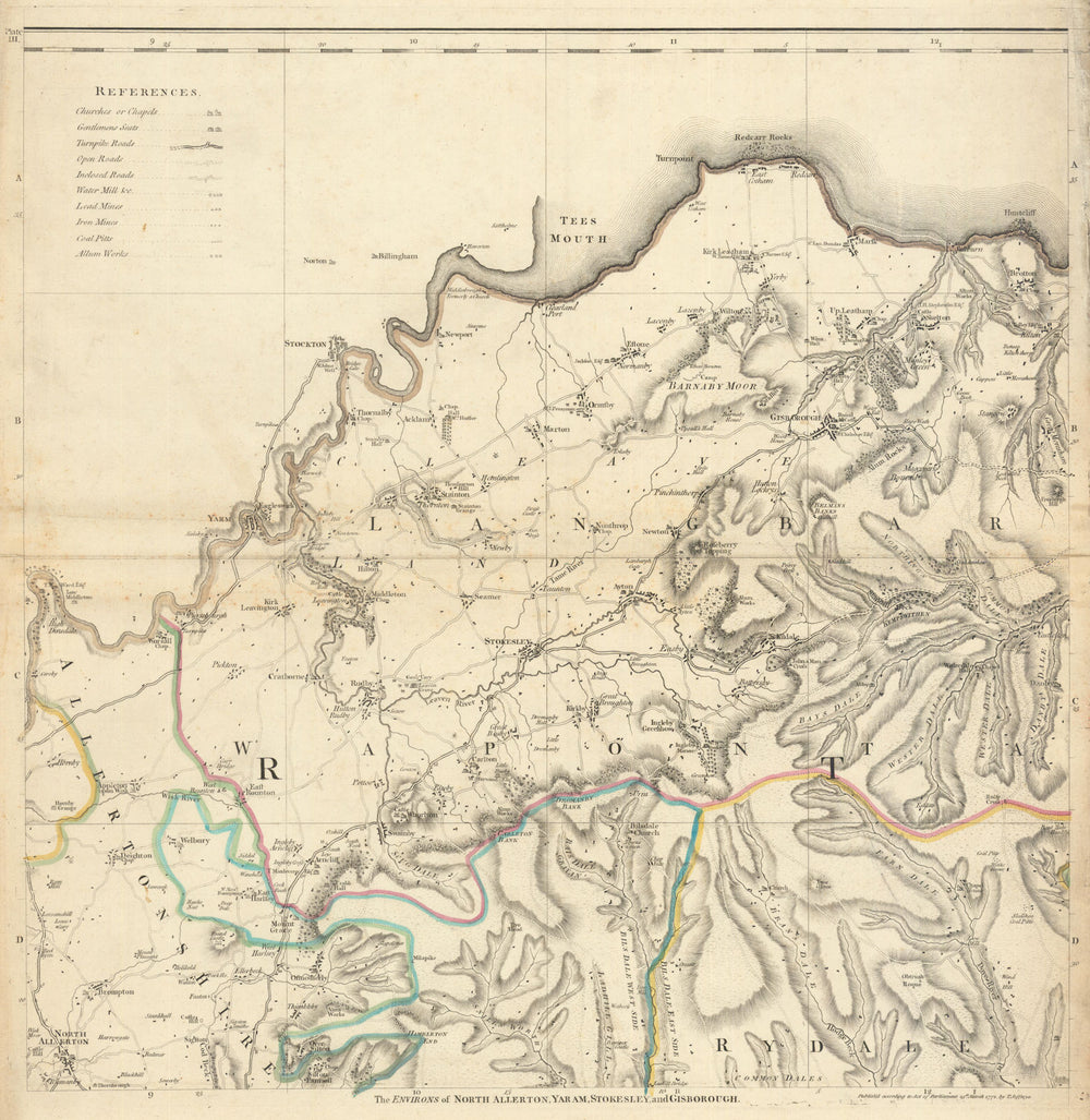 North York Moors & Teeside. Middlesbrough & Northallerton. T. Jefferys 1772 map