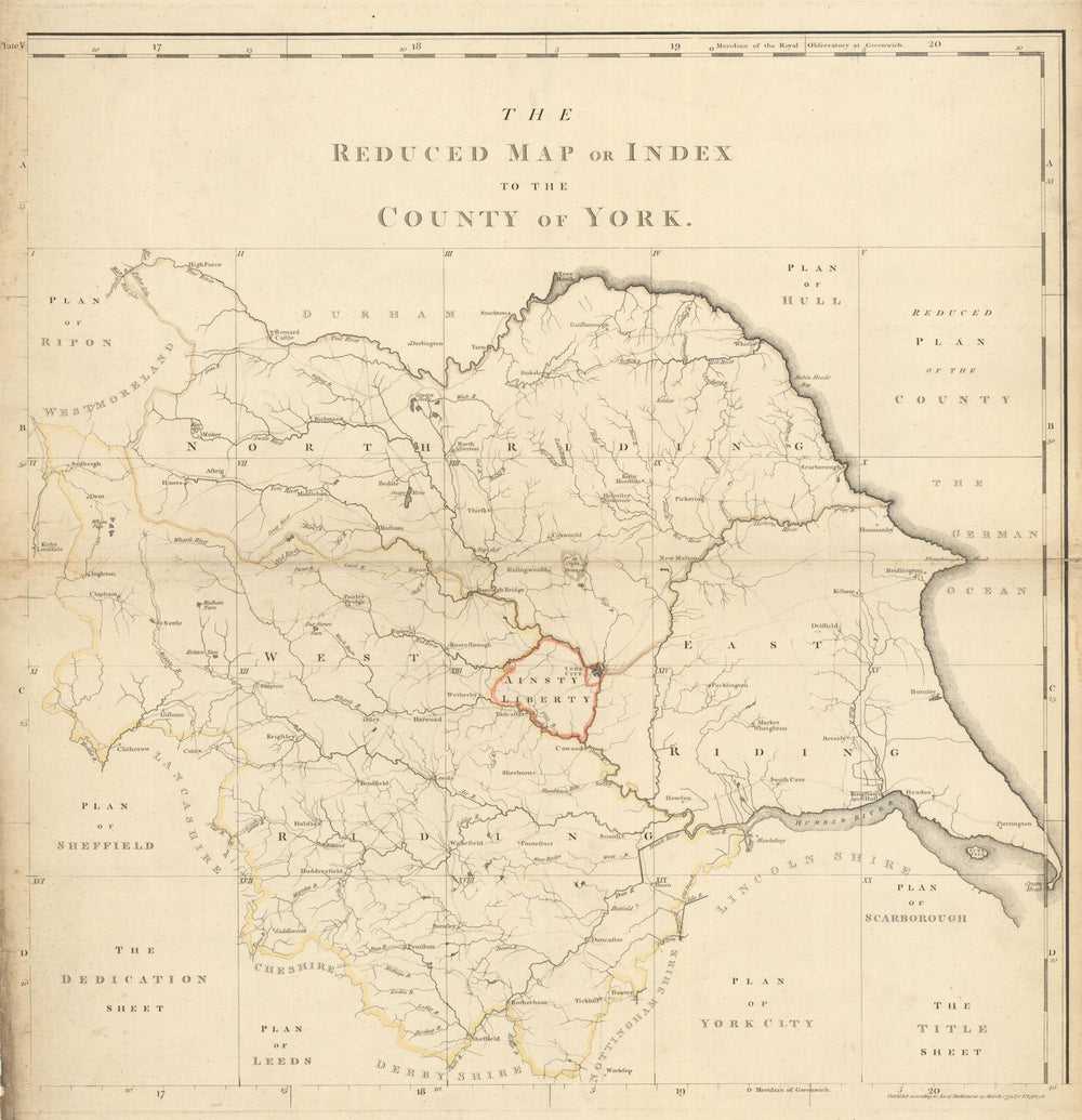 The Reduced Map or Index to the County of York. Yorkshire by T Jefferys 1772