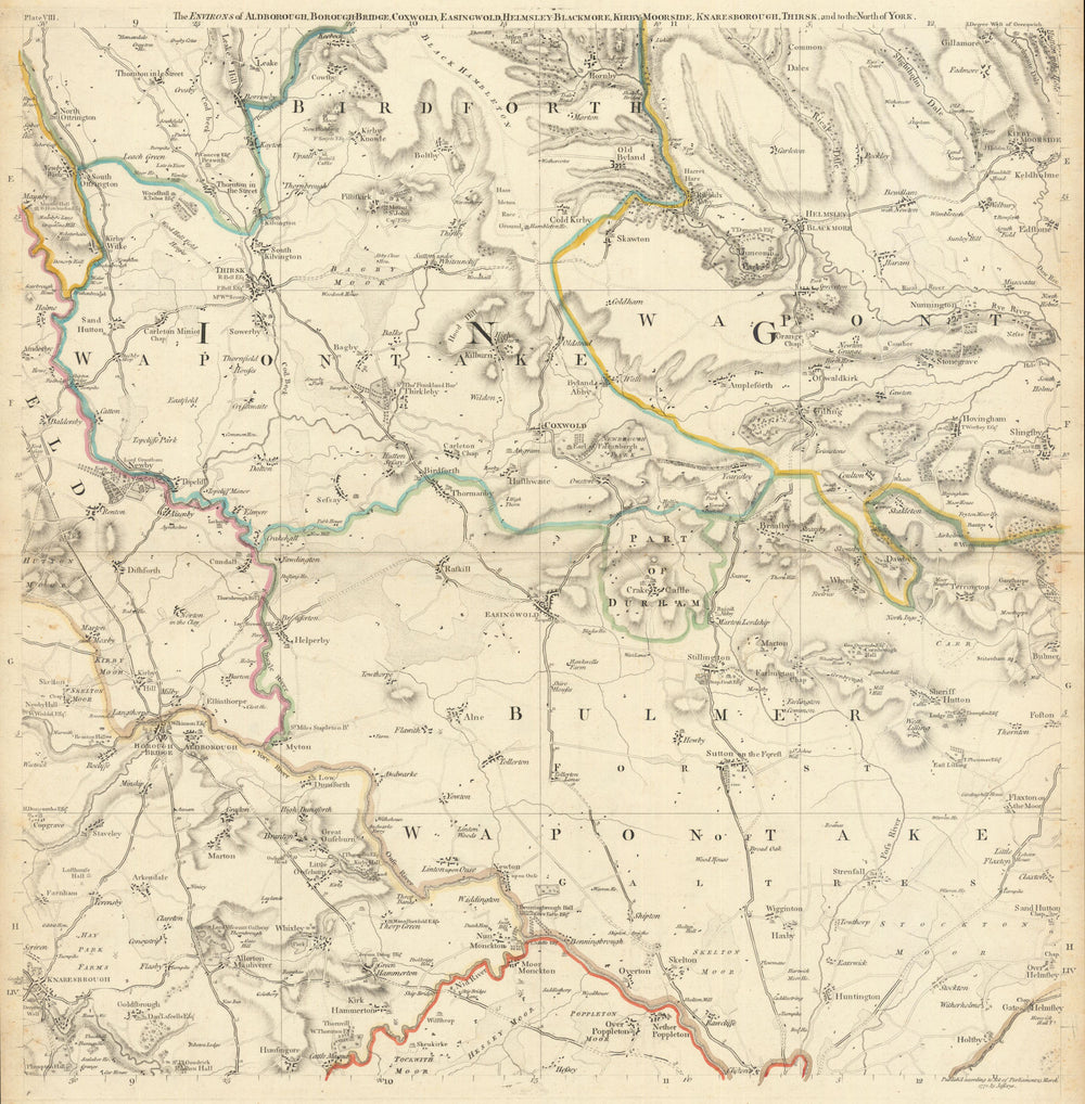 North Yorkshire. Aldborough, Helmsley, Knaresborough & Thirsk. Jefferys 1772 map
