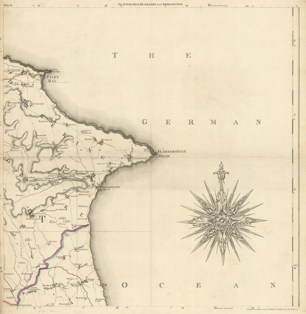 Yorkshire coast. Filey, Bridlington & Flamborough Head. Thomas Jefferys 1772 map