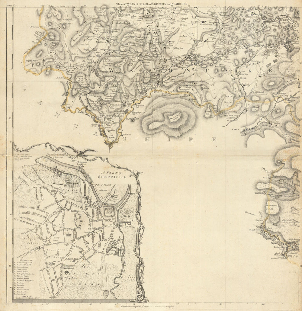 Sheffield city plan & West Yorkshire. Gargrave & Gisburn. T. Jefferys 1772 map