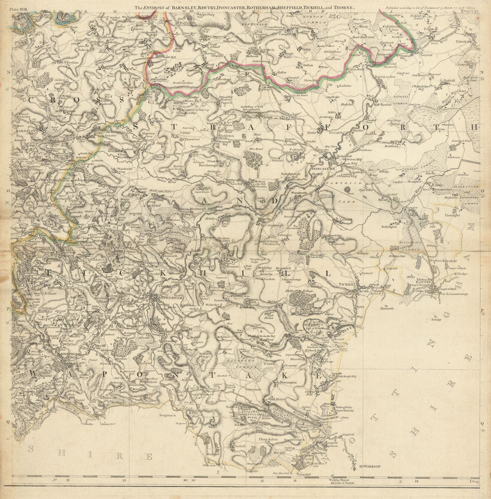 South Yorkshire. Barnsley, Doncaster, Rotherham, Sheffield. T. Jefferys 1772 map
