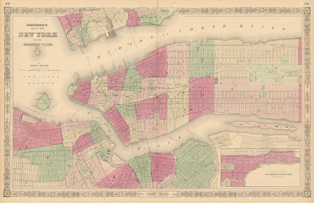 Johnson's New York & Adjacent Cities. Brooklyn Manhattan Jersey City 1865 map