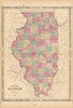 Johnson's Illinois. US state map showing counties 1865 old antique chart