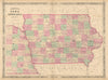 Johnson's Iowa & Nebraska. US state map showing counties 1865 old antique