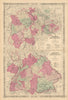 Johnson's Germany No. 2 & No. 3. South & Western Germany 1865 old antique map