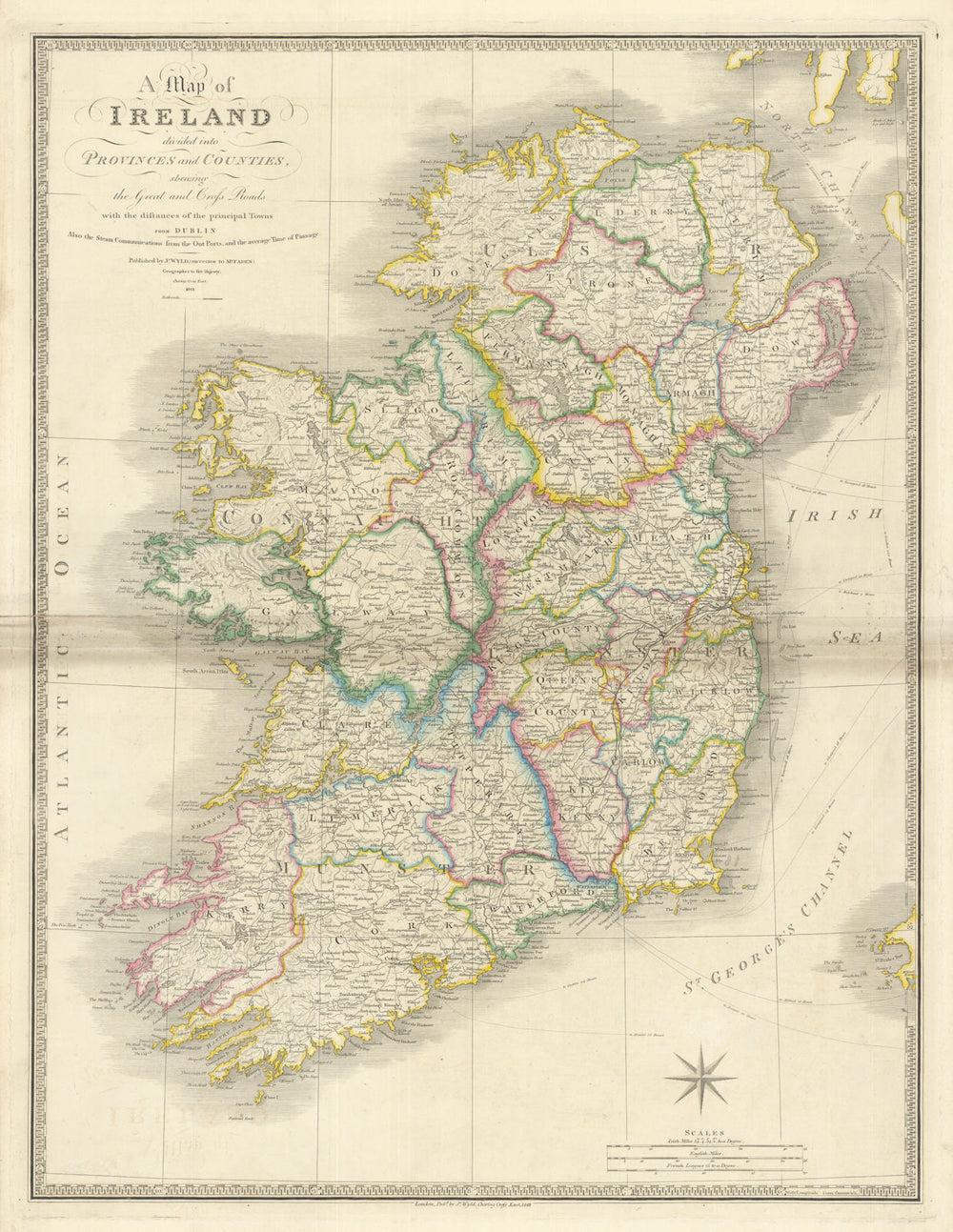 A Map of Ireland divided into Provinces and Counties… by James Wyld 1843