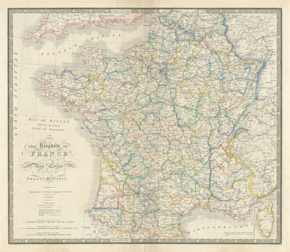 The Kingdom of France describing the New Limits… by James Wyld 1844 old map