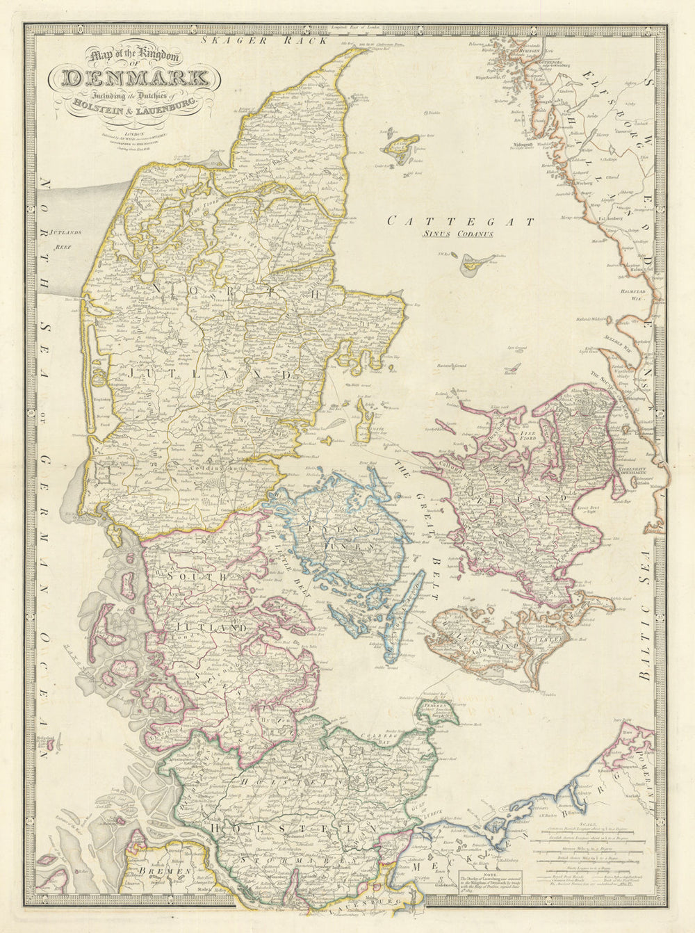 Map of the Kingdom of Denmark including… Holstein & Lauenburg. Wyld 1842