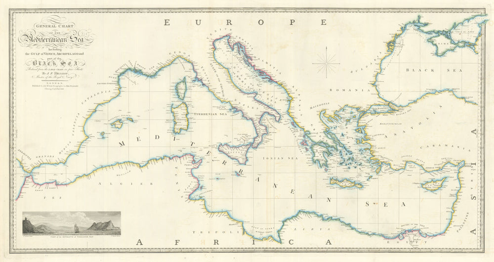 General Chart of the Mediterranean Sea by James Wyld after John Dessiou 1843 map
