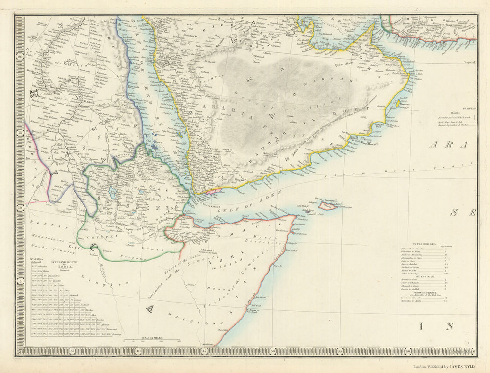Southern Arabia/Egypt. Debai (Dubai) & Abothubbee (Abu Dhabi). Wyld 1844 map