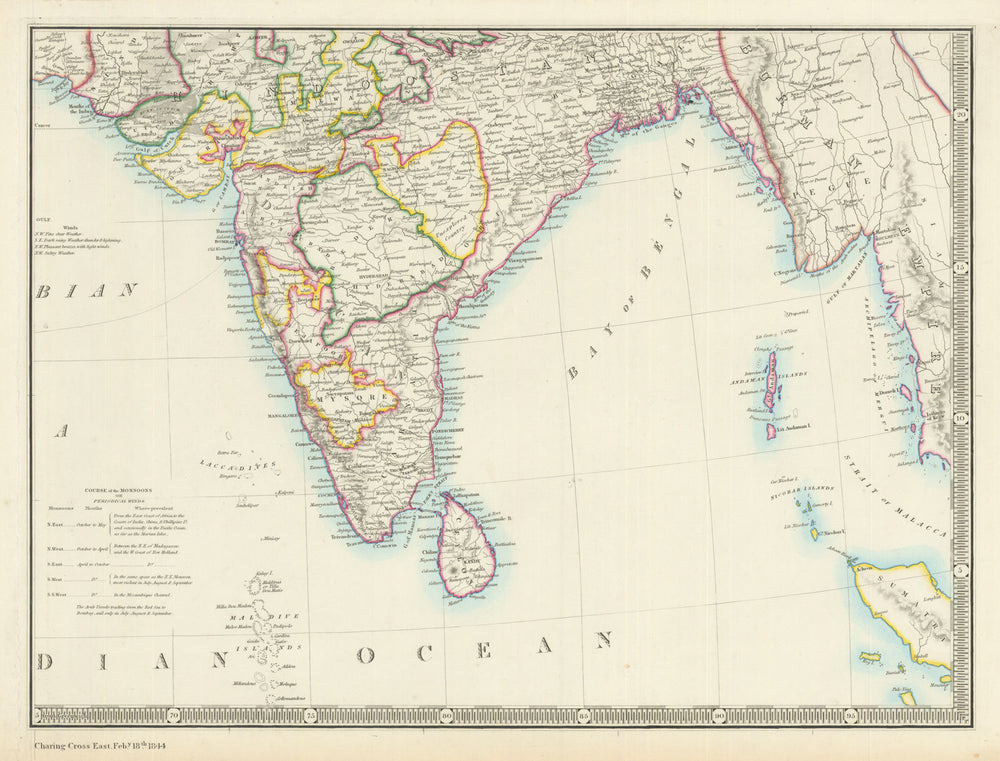 Indian subcontinent and Burma by James Wyld 1844 old antique map plan chart