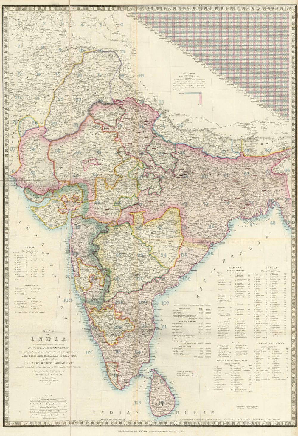 Map of India, constructed with great care and research... by James Wyld 1843