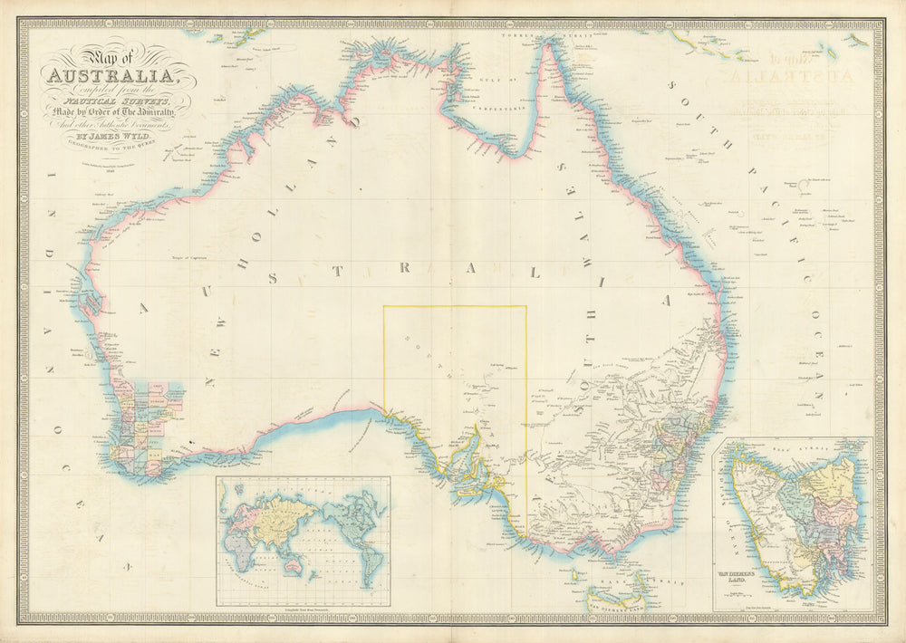 Map of Australia, Compiled from the Nautical Surveys… by James Wyld 1843