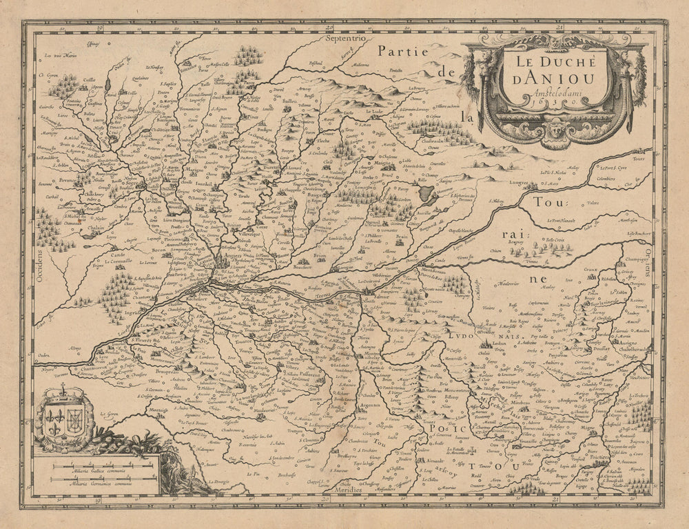 La Duche d'Aniou. Duchy of Anjou. Angers. Maine-et-Loire. Janssonius 1630 map