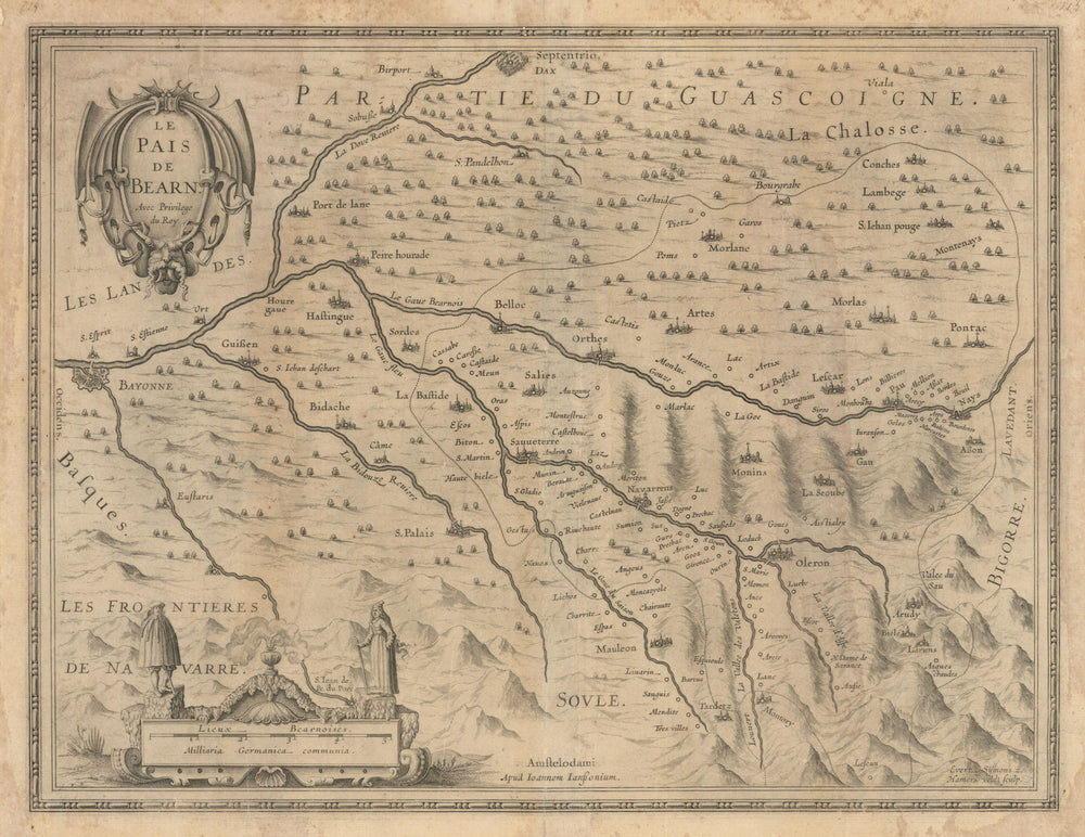 Le Pais de Bearn. Béarn. Pyrénées-Atlantiques. Johannes Janssonius c1631 map