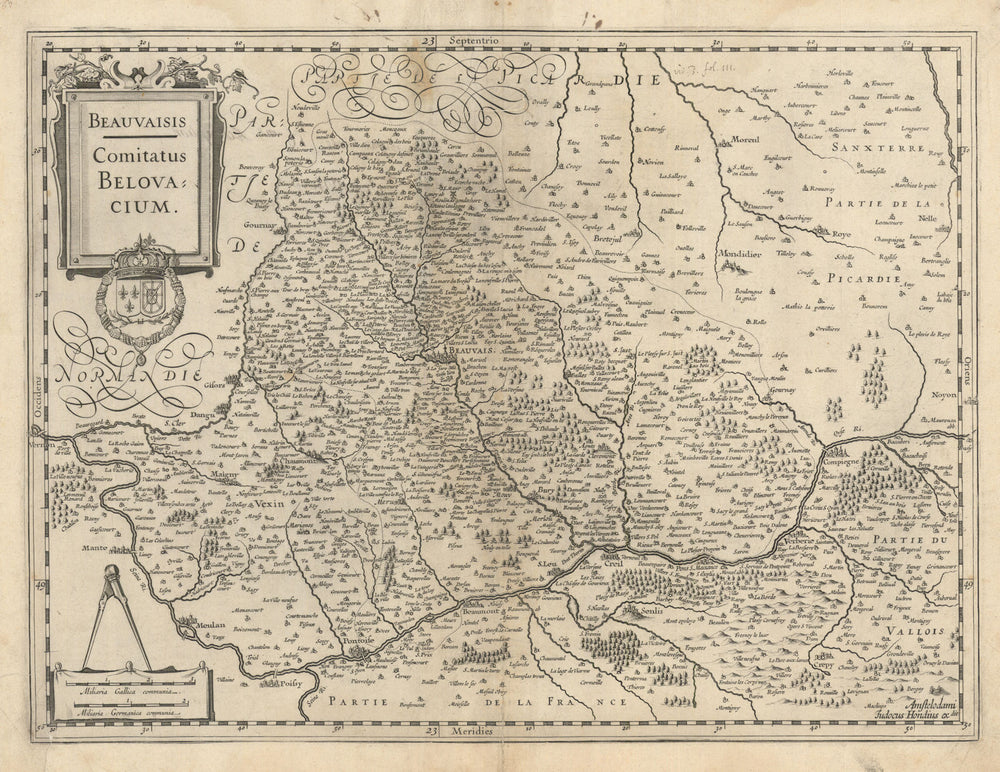 Beauvaisis Comitatus Belovacium. Beauvais. Oise & Val d'Oise. Hondius c1631 map