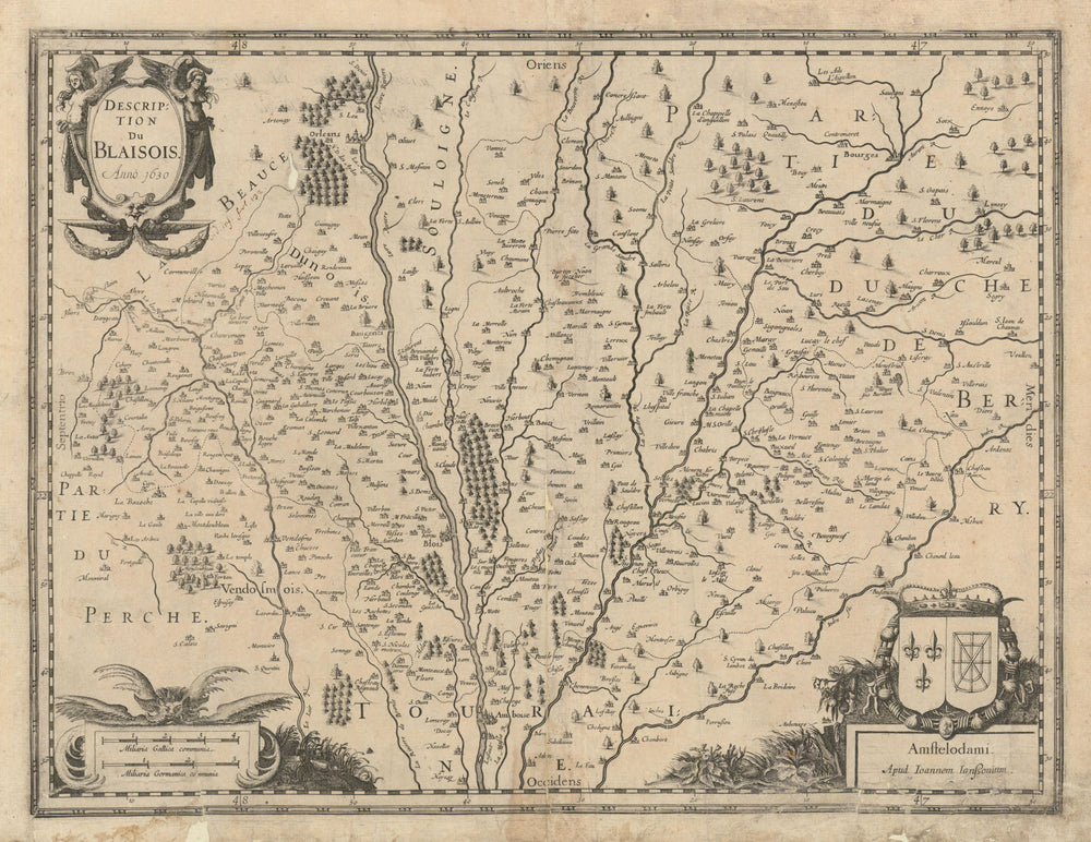 Description du Blaisois. Blois region. Loir-et-Cher by Janssonius 1630 old map
