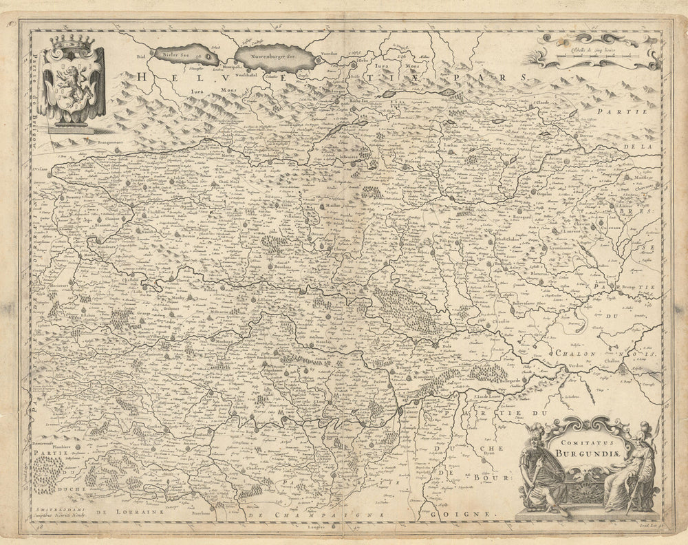 Comitatus Burgundiae. The County of Burgundy by Henricus Hondius c1640 old map