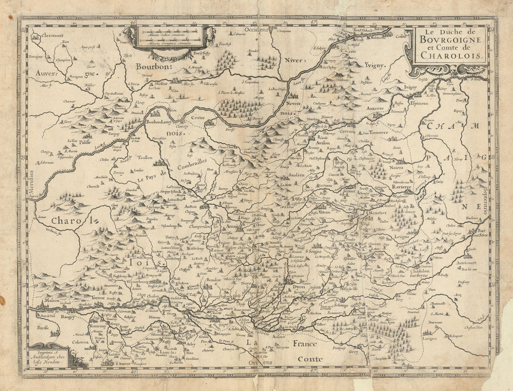 Le Duche de Bourgoigne & Comte de Charolois. Burgundy. Hondius c1631 old map