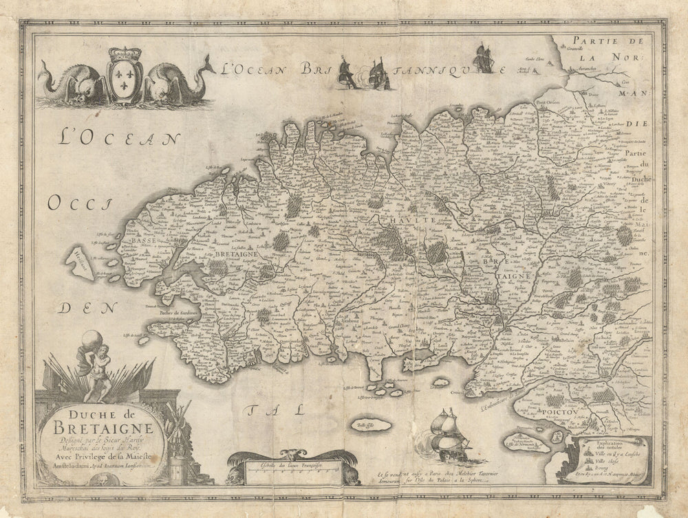 Duche de Bretaigne. Duchy of Brittany by Hardy / Johannes Janssonius c1631 map